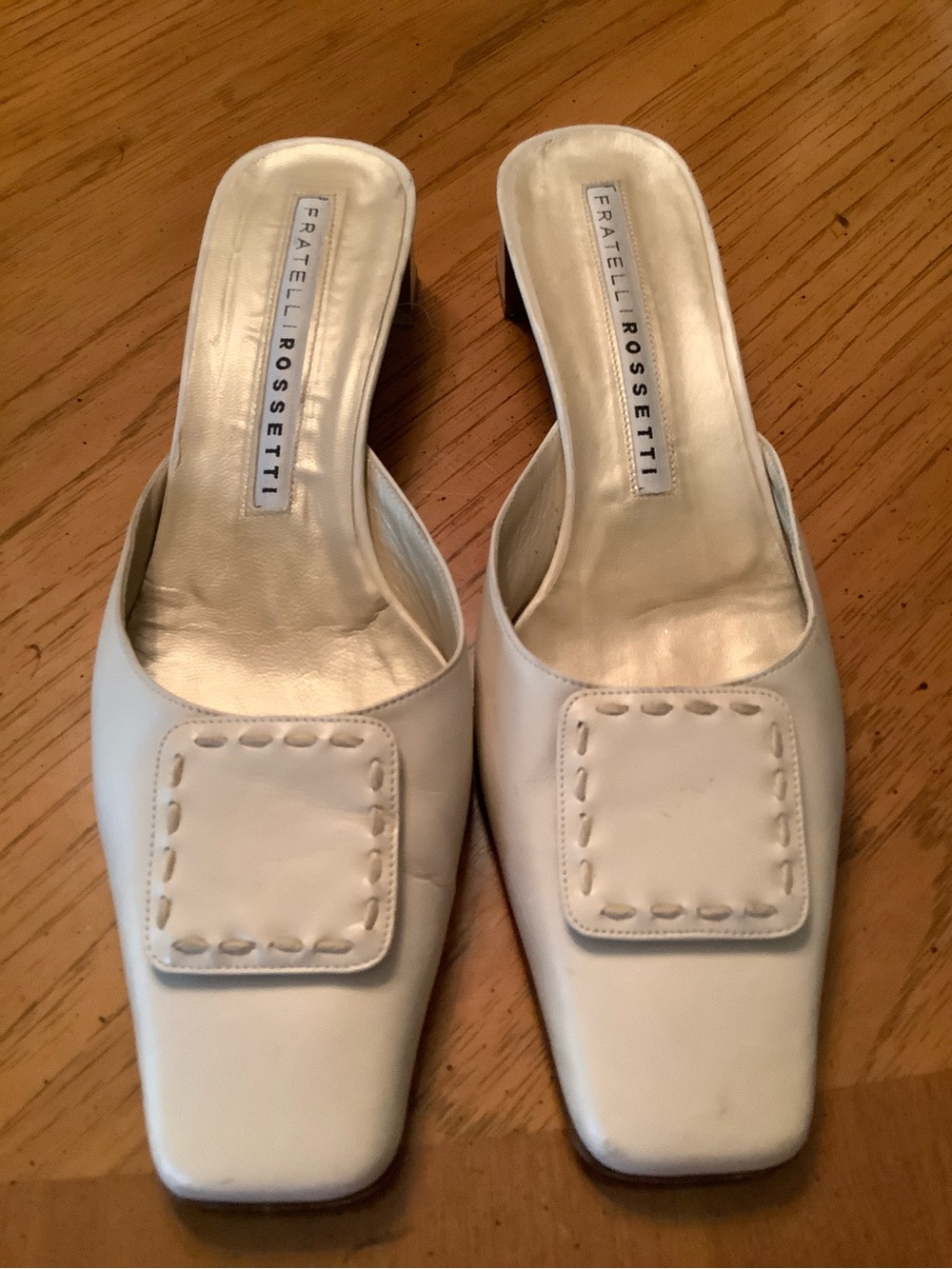 Fratelli Rossetti Cream Leather Square-Toe Slip-On Mules size 8.5.